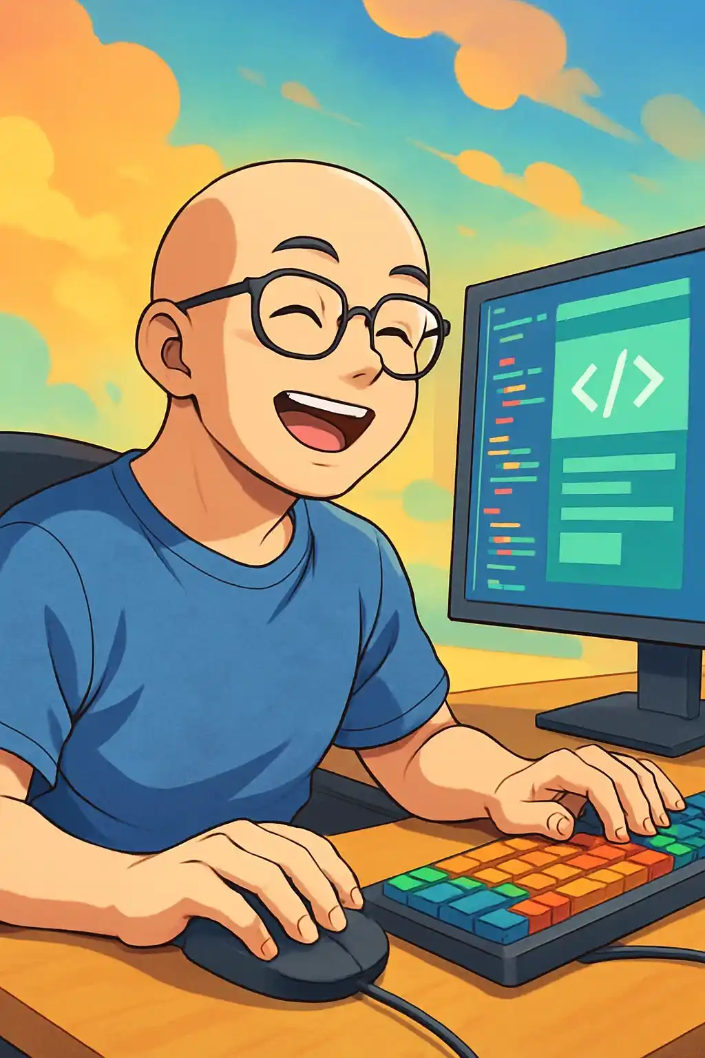 Programmer at desk working on final deployment